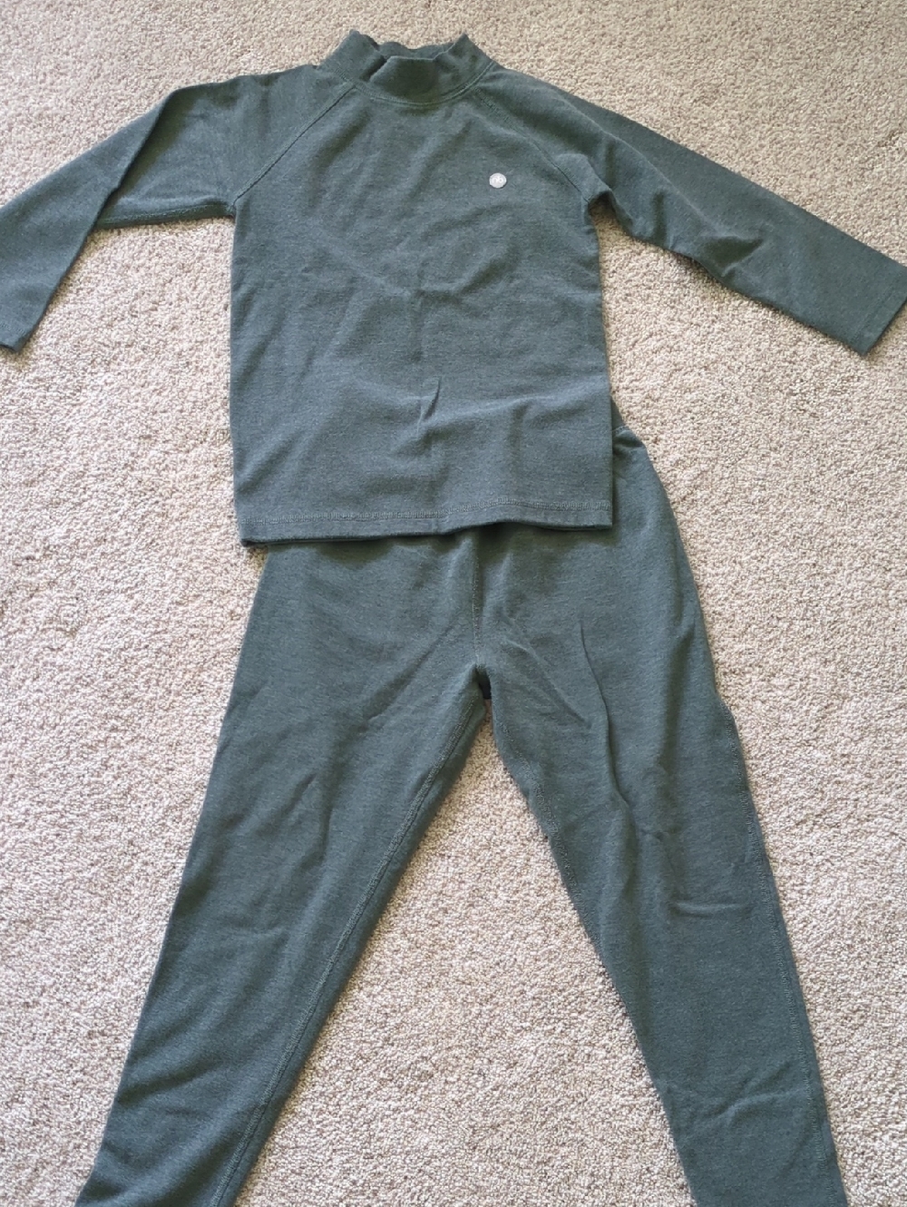 NEST Basics Kids Olive Green Thermal Pajama Set with Chest Logo